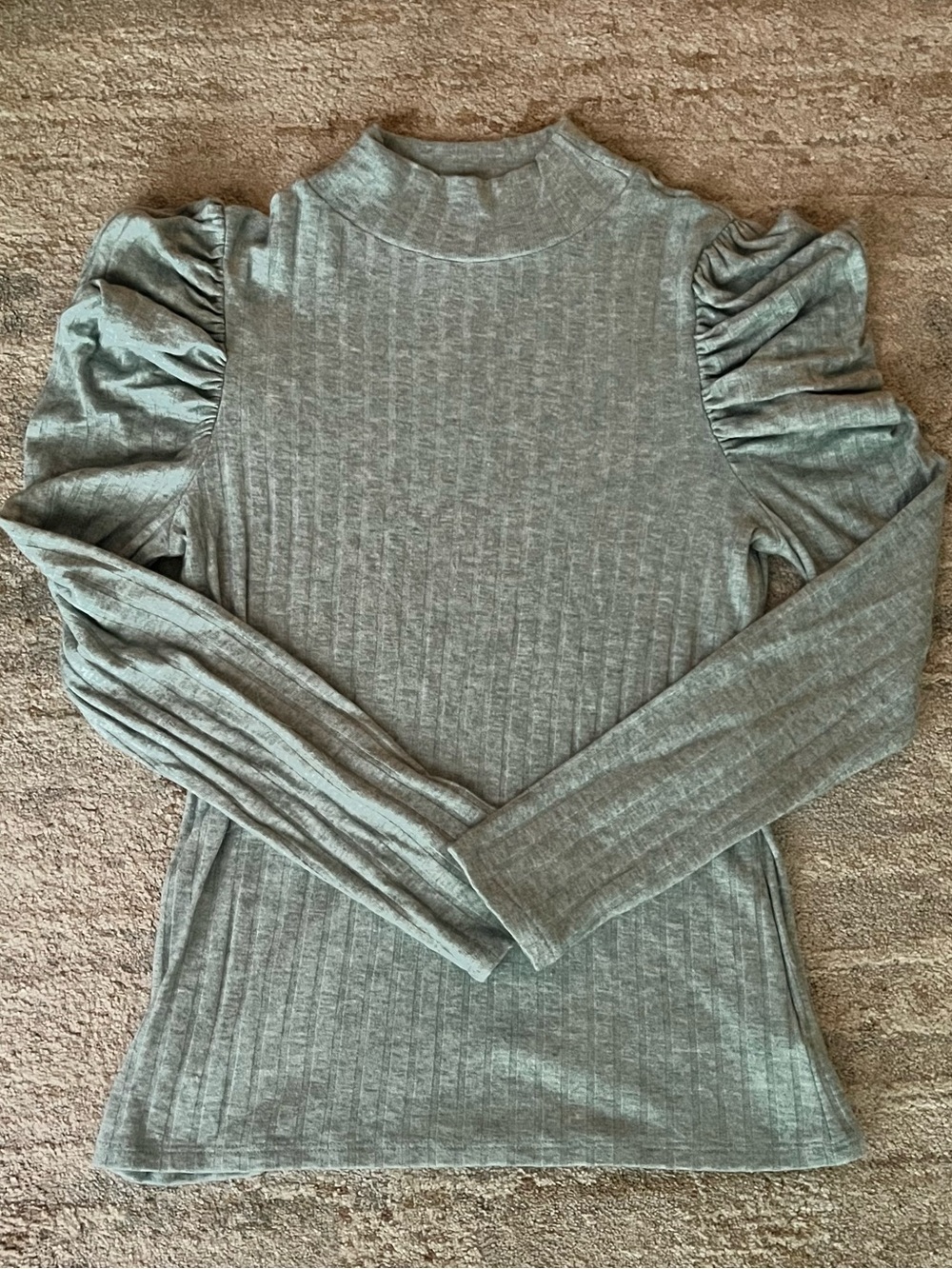 Zenana Ribbed Puff-Sleeve Mock Neck Top - Sage Green